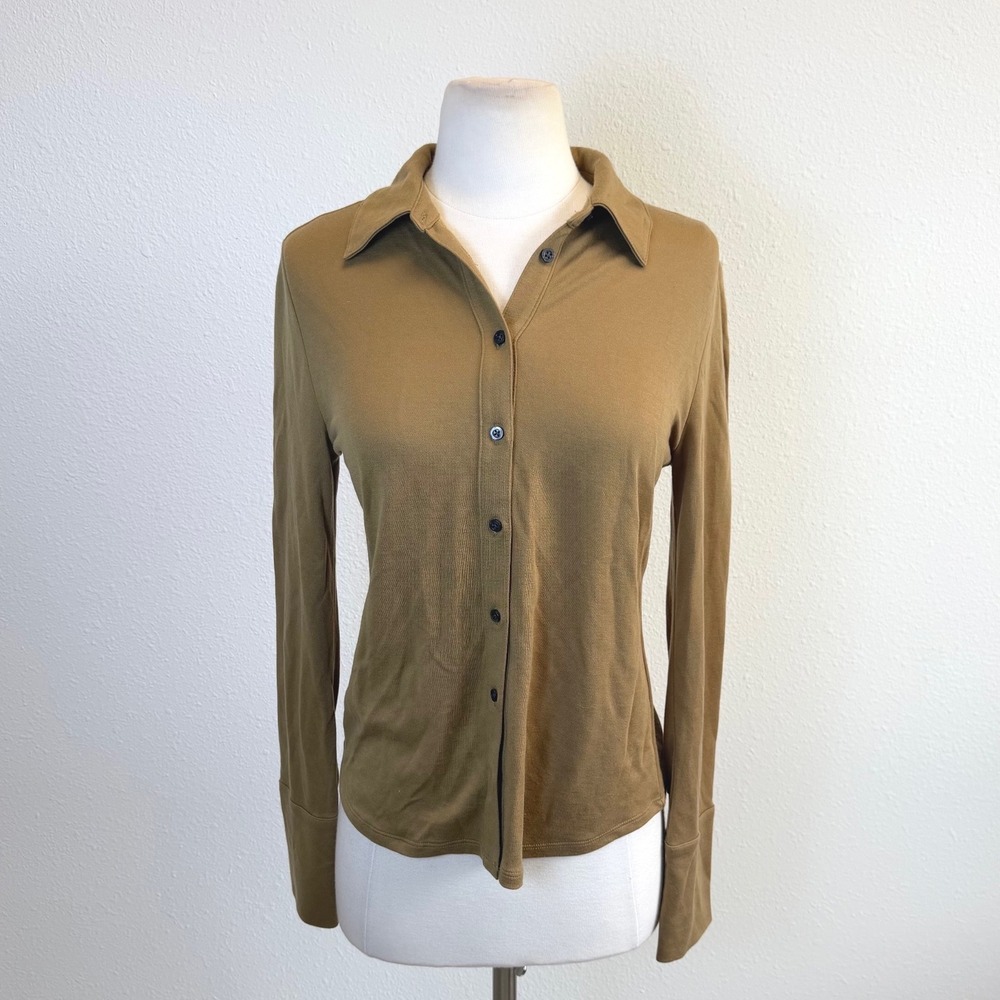 Banana Republic Brown Tank Button Up Blouse Womens XS Stretchy Lyocell Career